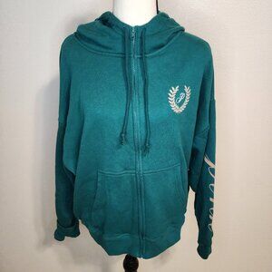 Victoria Secrets Pink Brand Green Zippered Hoodie Sweatshirt, Size Medium NWT